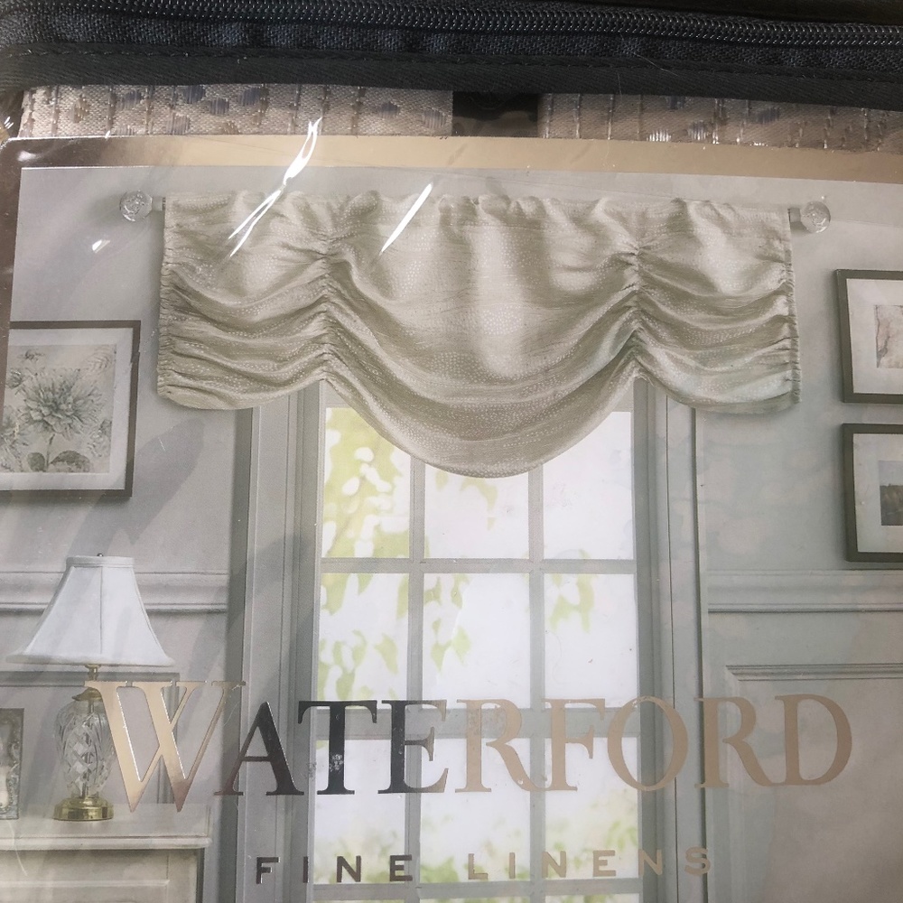 Waterford Aria Rod Pocket PAIR of Lined Valances -Natural NEW without Packaging
